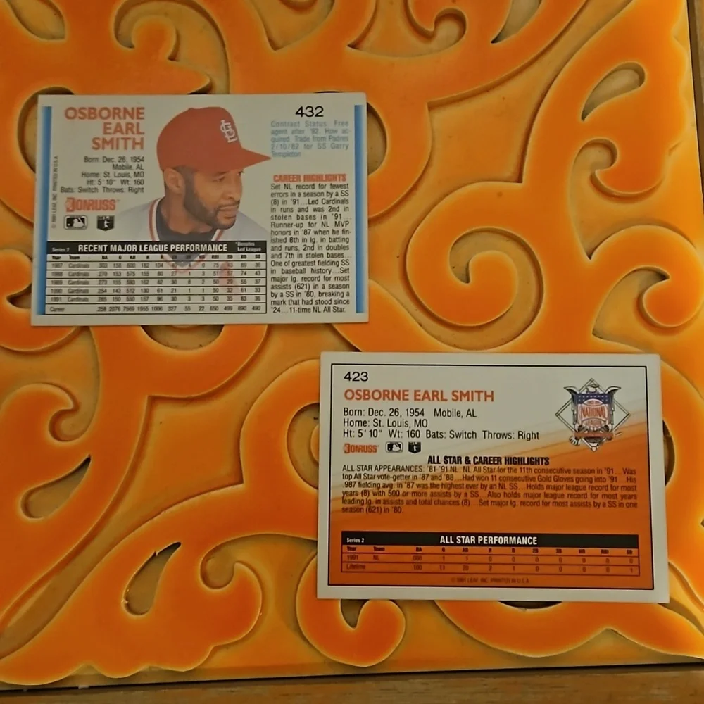 Donruss Ozzie Smith Saint Louis Cardinals 1992 card # 432 and #423 2 pack